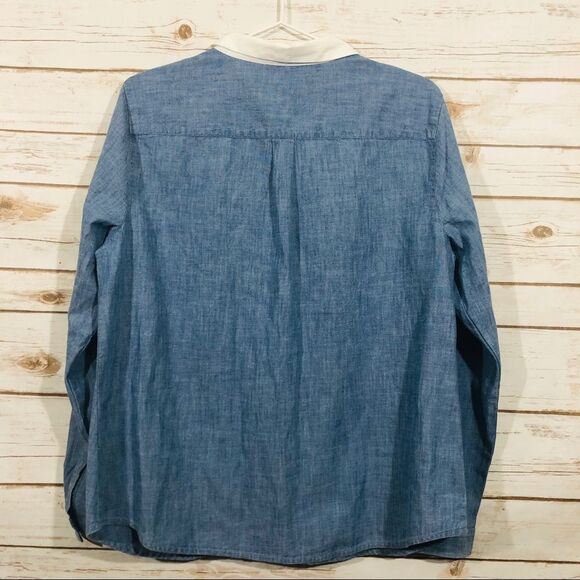 Loft women’s petite L long sleeve denim blouse top - Picture 5 of 6